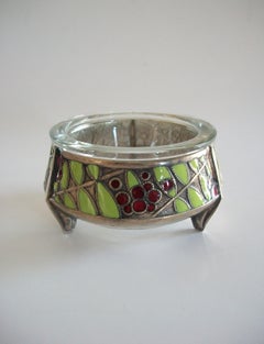 HOMMET - Vintage Silver Plate & Cloisonné Enamel Salt Cellar - Russia - C. 1970
