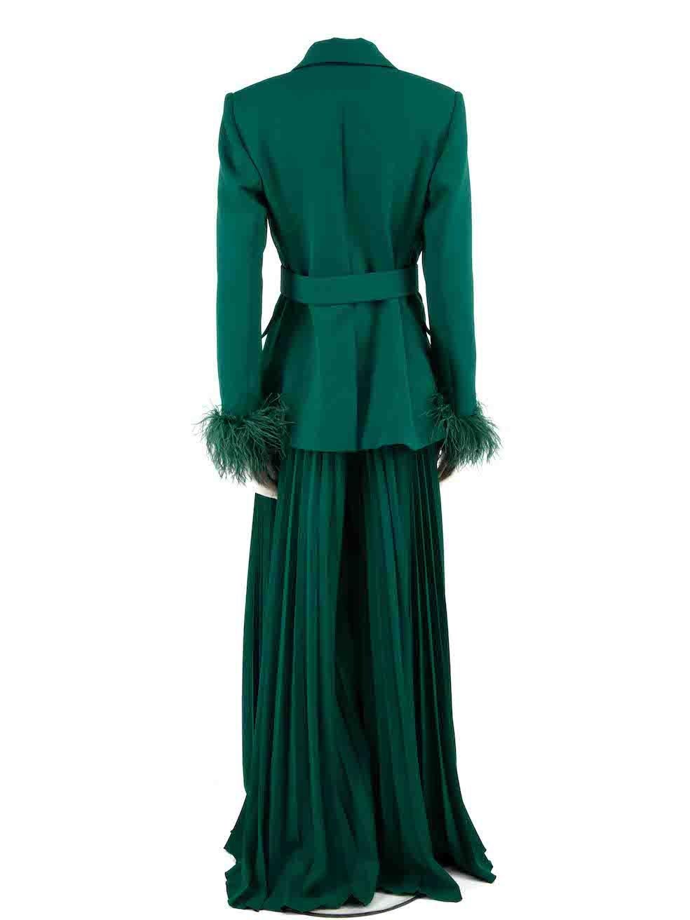 Honayda A/W22 Green Feather Trim Pleated Trousers Suit Size L In New Condition In London, GB