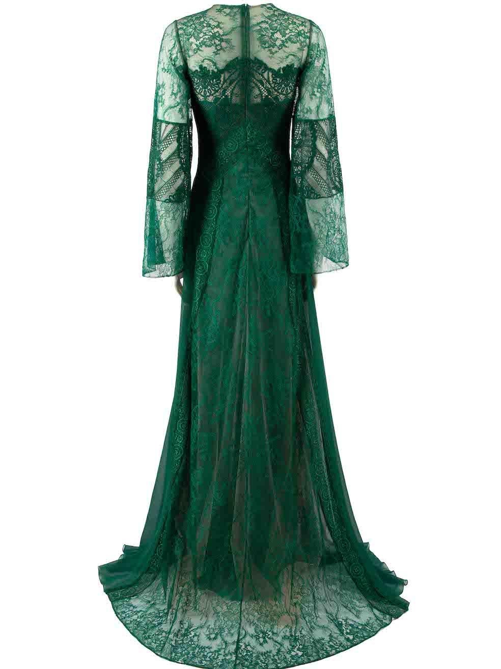 Women's Honayda A/W22 Green Lace Long Sleeve Gown Size M For Sale