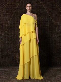 Honayda A/W22 Yellow Ruffled One Shoulder Gown Size M