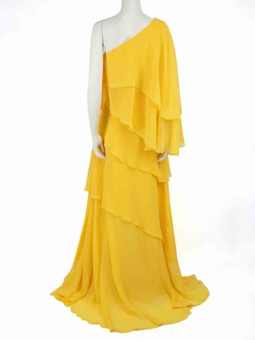 Women's Honayda A/W22 Yellow Ruffled One Shoulder Gown Size M For Sale