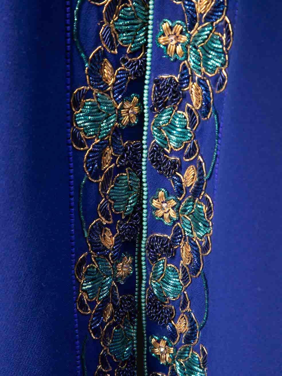 Honayda AW22 Blauer langer Umhang mit besticktem Detail, Größe L Damen im Angebot