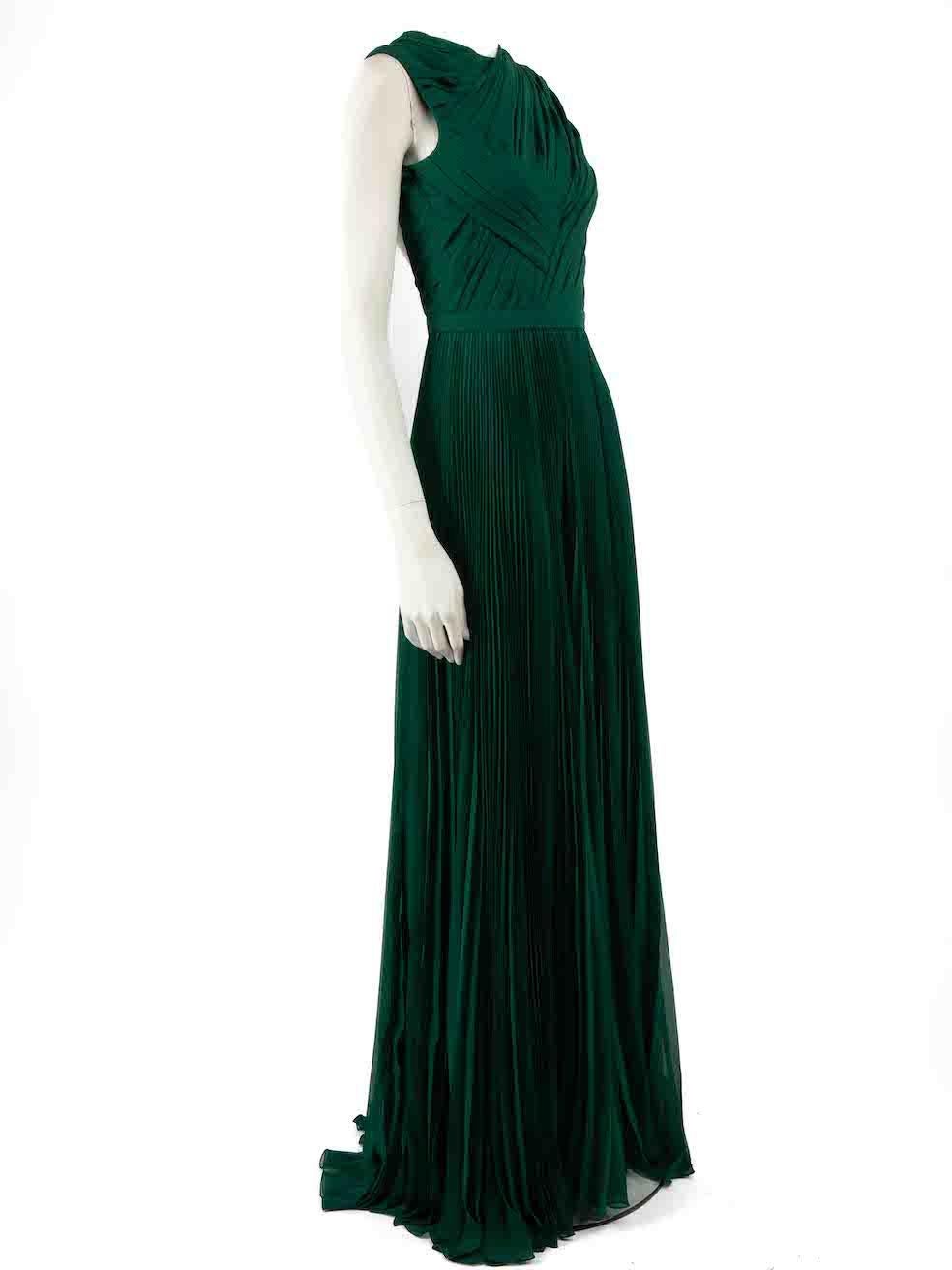 Honayda AW22 Green Open Back Chiffon Pleated Gown Size XS In New Condition For Sale In London, GB