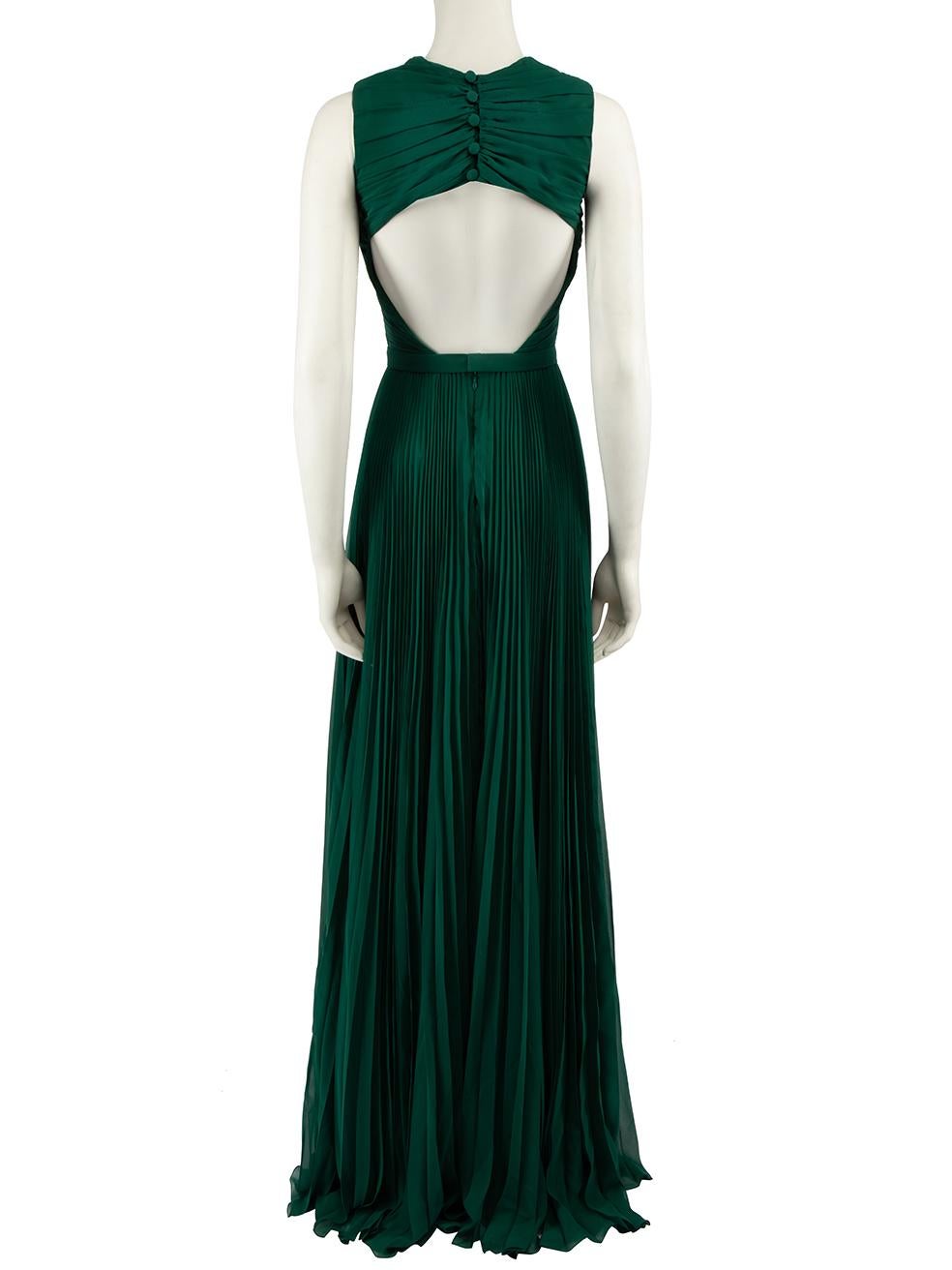 Women's Honayda AW22 Green Open Back Chiffon Pleated Gown Size XS For Sale
