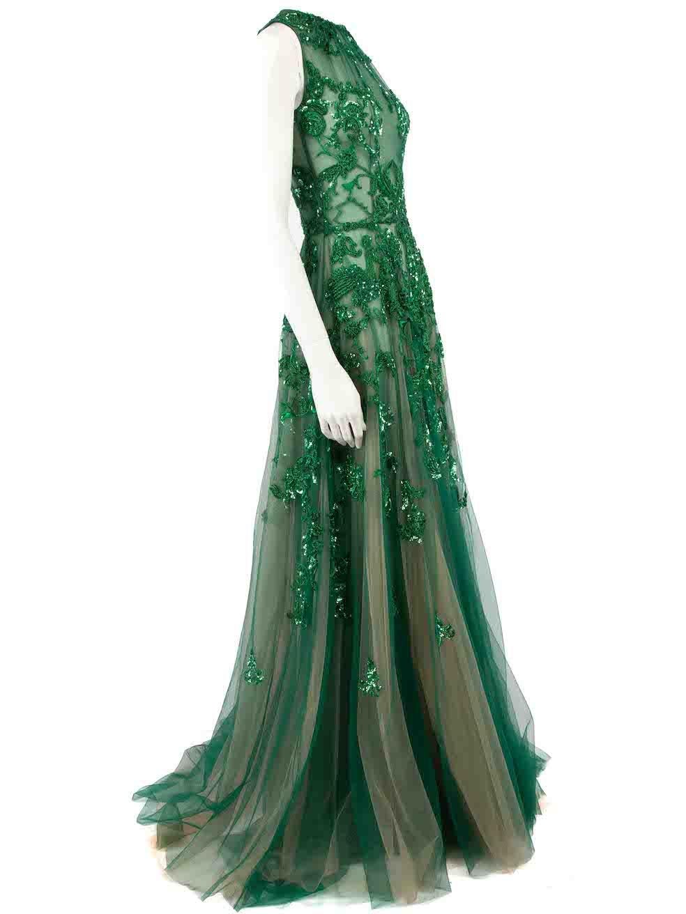Honayda AW22 Green Tulle Embellished Gown Size L In New Condition For Sale In London, GB