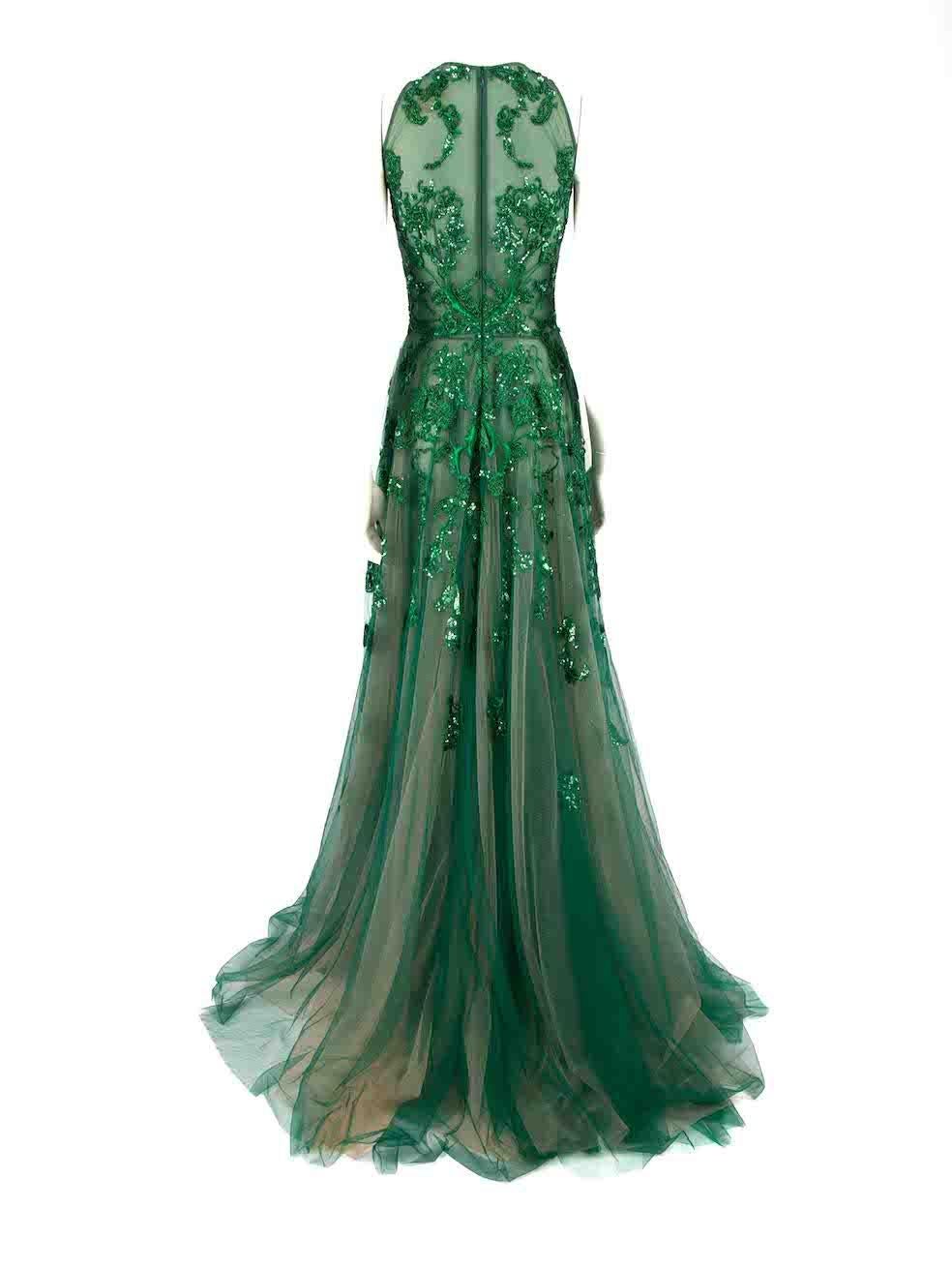 Women's Honayda AW22 Green Tulle Embellished Gown Size L For Sale