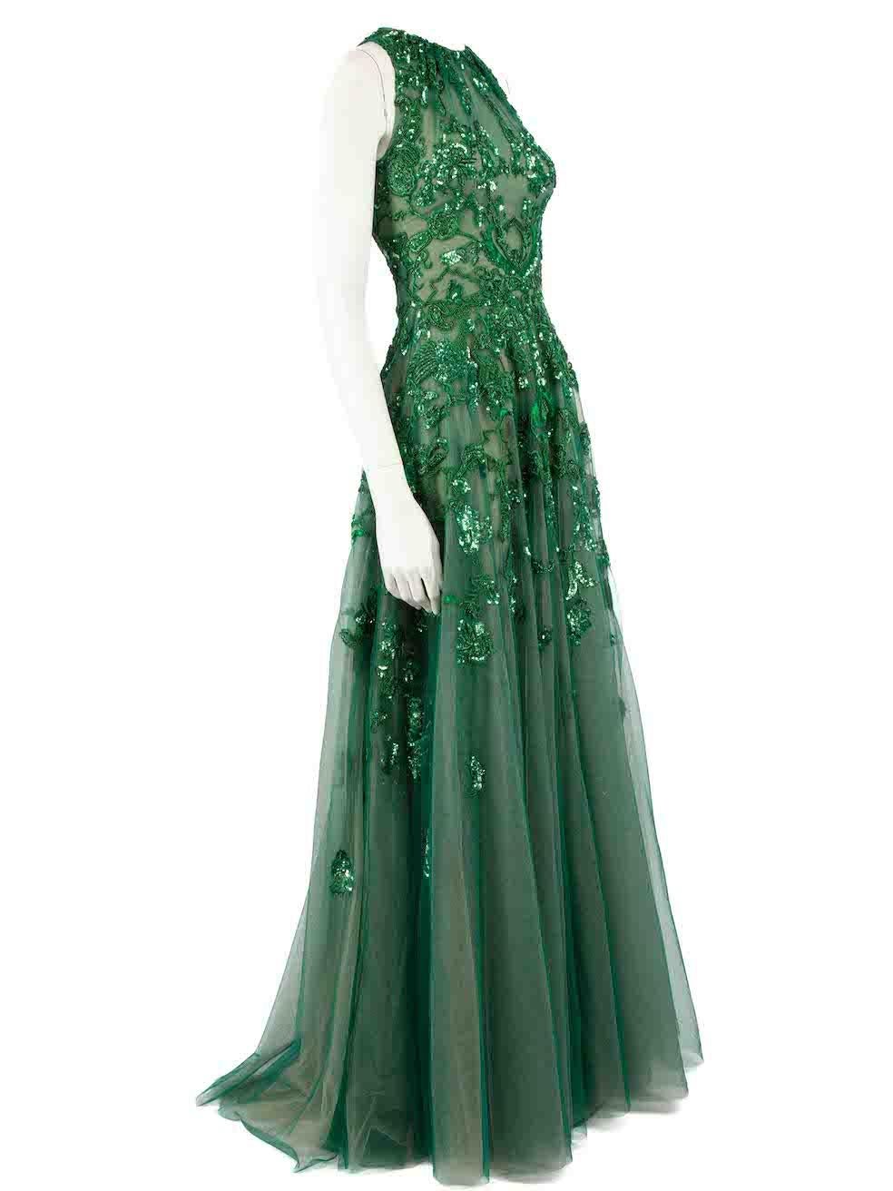 Honayda AW22 Green Tulle Floral Embellished Gown Size S In New Condition For Sale In London, GB