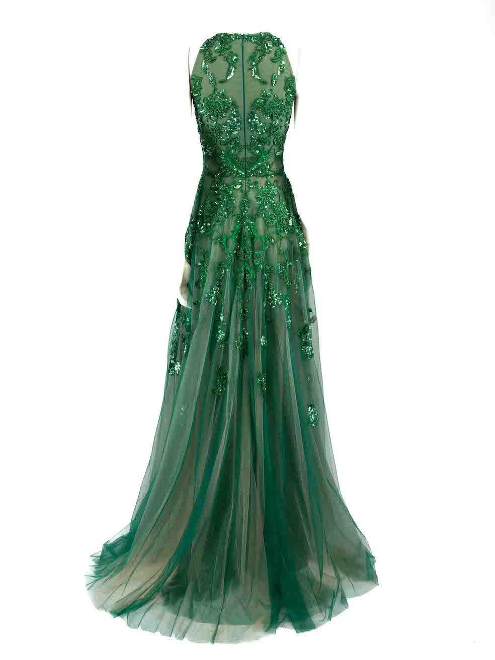 Women's Honayda AW22 Green Tulle Floral Embellished Gown Size S For Sale
