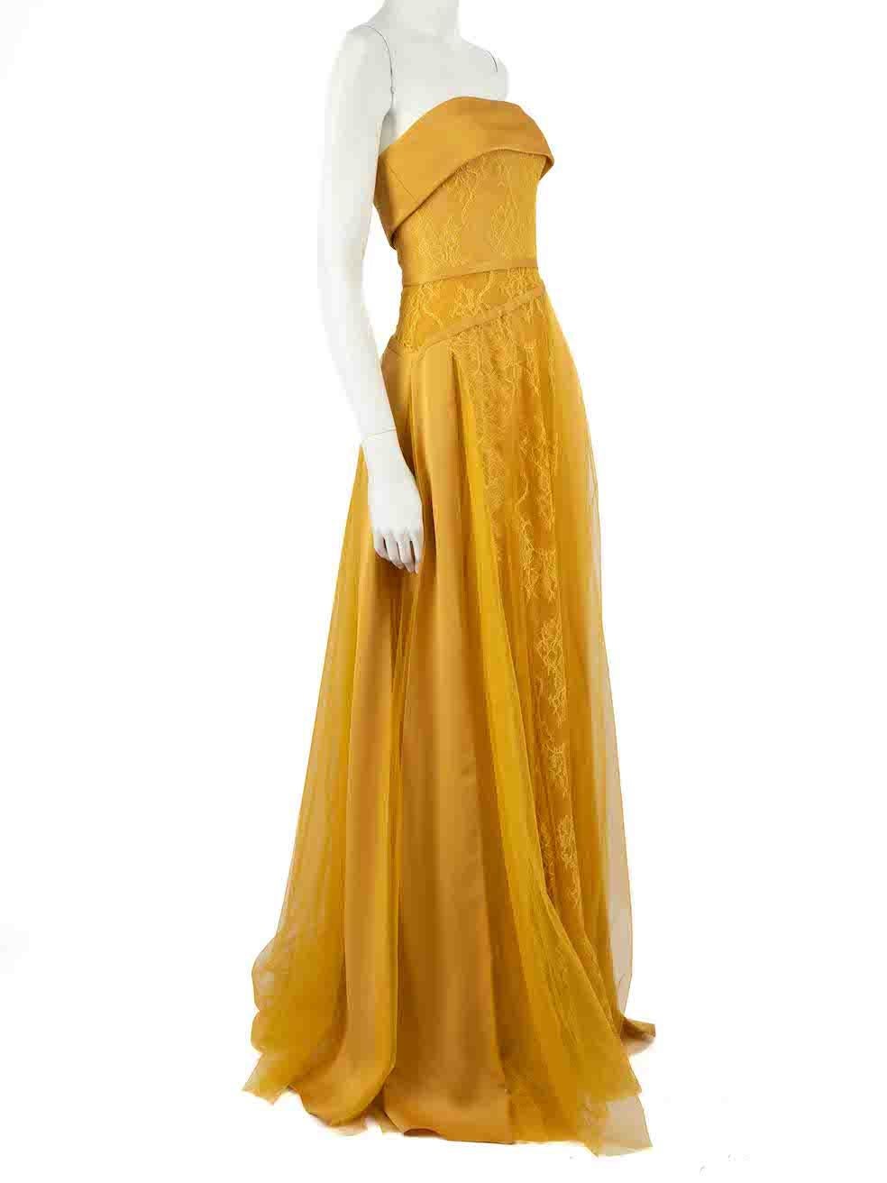 Honayda AW22 Yellow Floral Lace Strapless Gown Size S In New Condition For Sale In London, GB