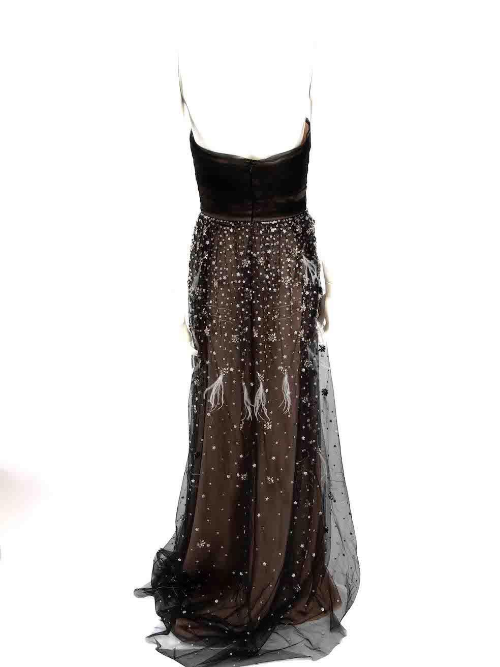 Honayda Black Floral Feather Embellished Gown Size M In Good Condition For Sale In London, GB