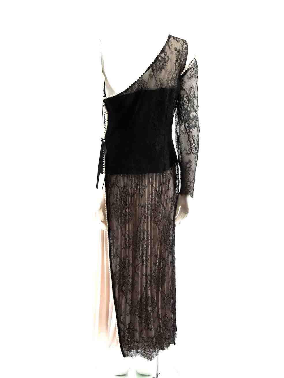 Honayda Black Lace One Shoulder Faux Pearl Top Size XL In Good Condition For Sale In London, GB