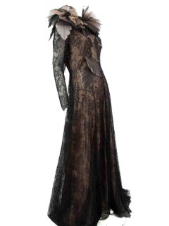 Honayda Black Lace Ruffle Neck Maxi Dress Size XXL