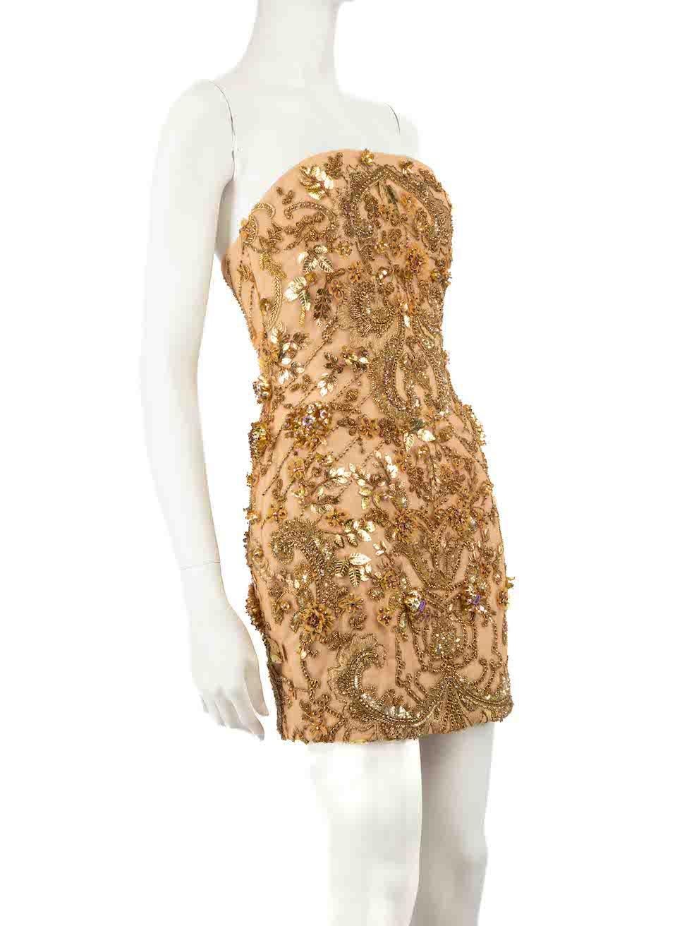 CONDITION is Good. General wear to dress is evident. Moderate signs of wear to the embellishment where a number of stray thread ends and plucks to the stitching can be seen on this used Honayda designer resale item.
 
 
 
 Details
 
 
 Gold
 
