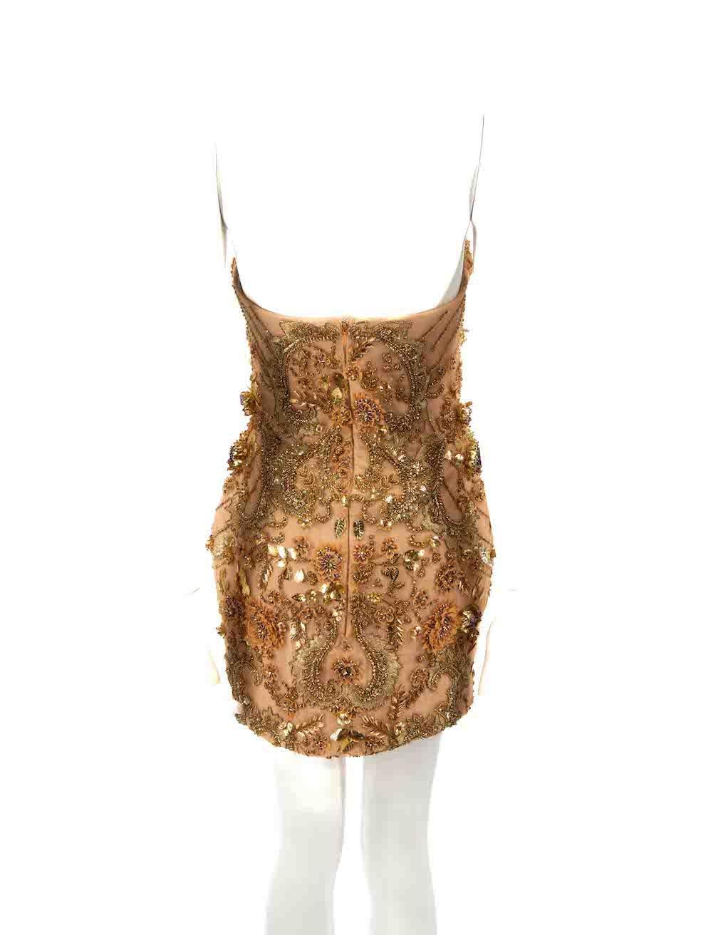 Honayda Gold Beaded Sequin Embellished Mini Dress Size M In Good Condition For Sale In London, GB