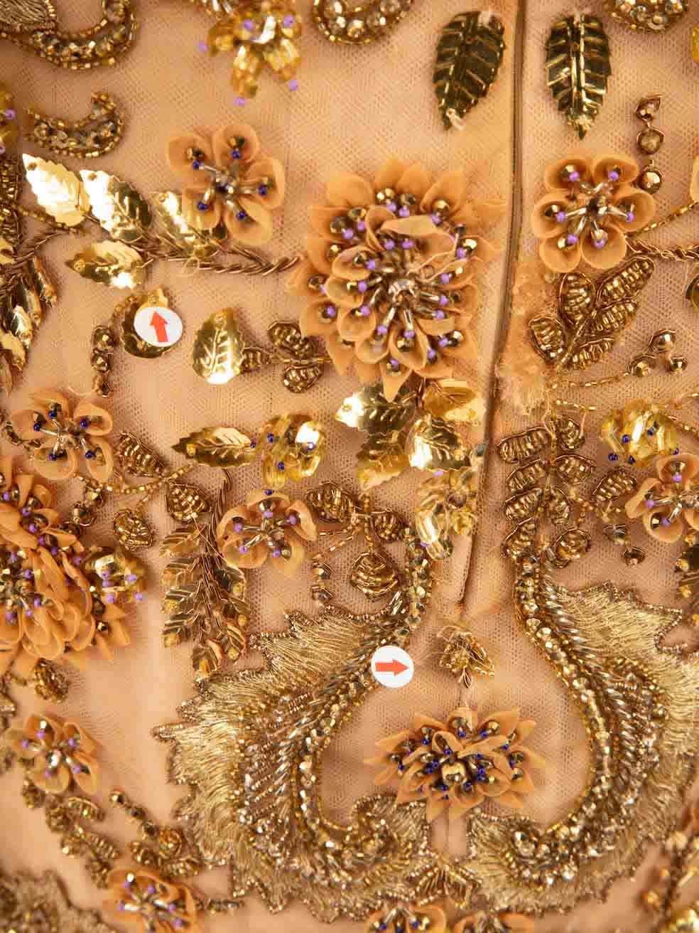 Honayda Gold Perlenbesetztes, paillettenbesetztes, verziertes Minikleid Größe M Damen im Angebot
