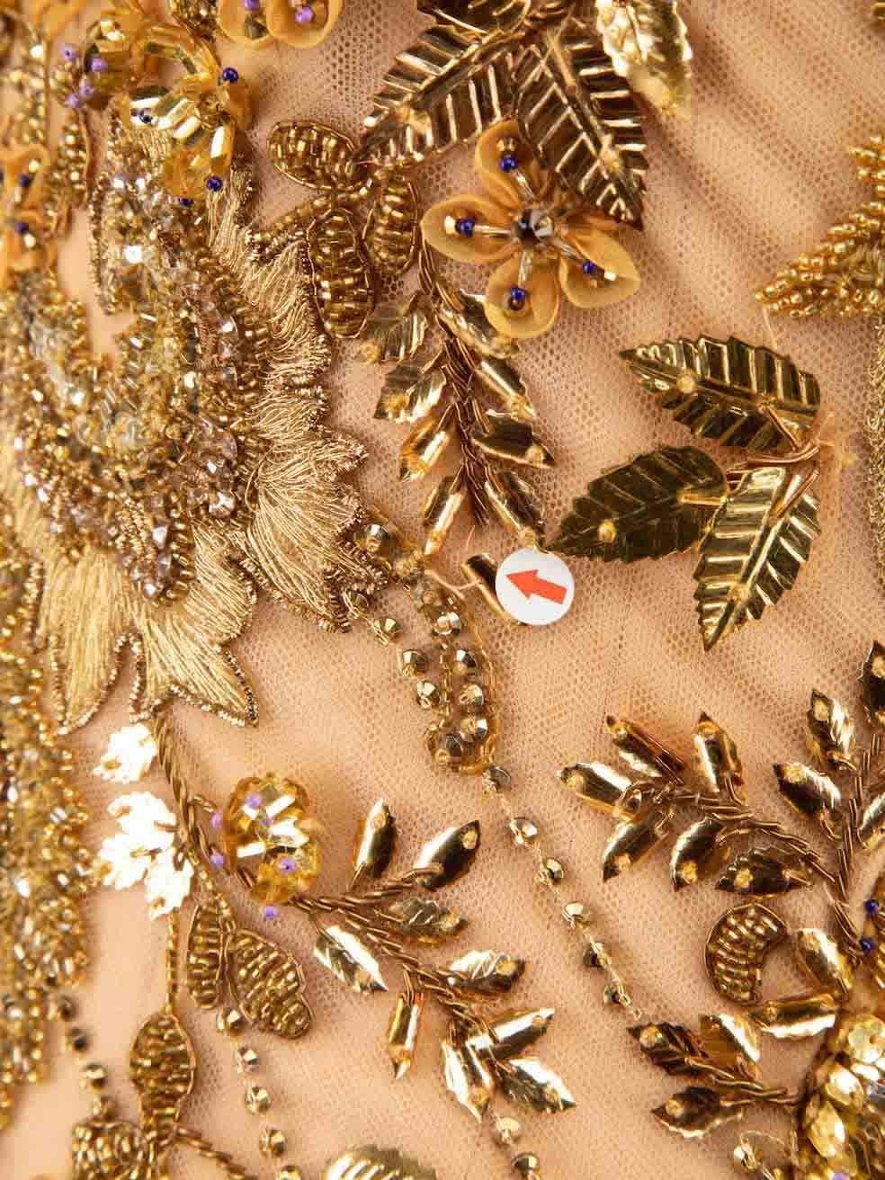 Honayda Gold Perlenbesetztes, paillettenbesetztes, verziertes Minikleid Größe M im Angebot 1