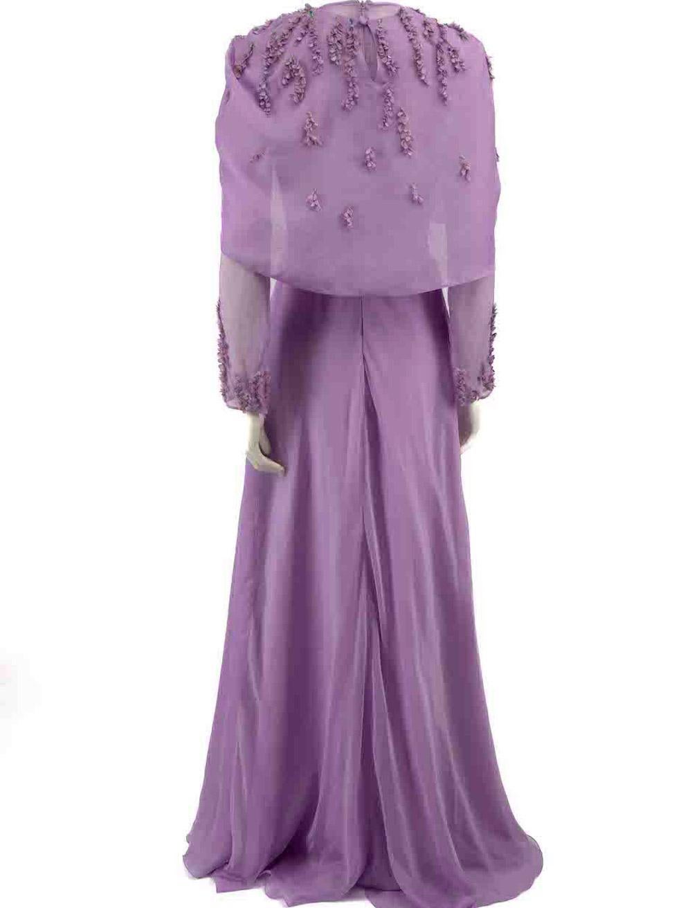 Honayda Purple Flower Embroidered Cape Maxi Dress Size M In Good Condition In London, GB