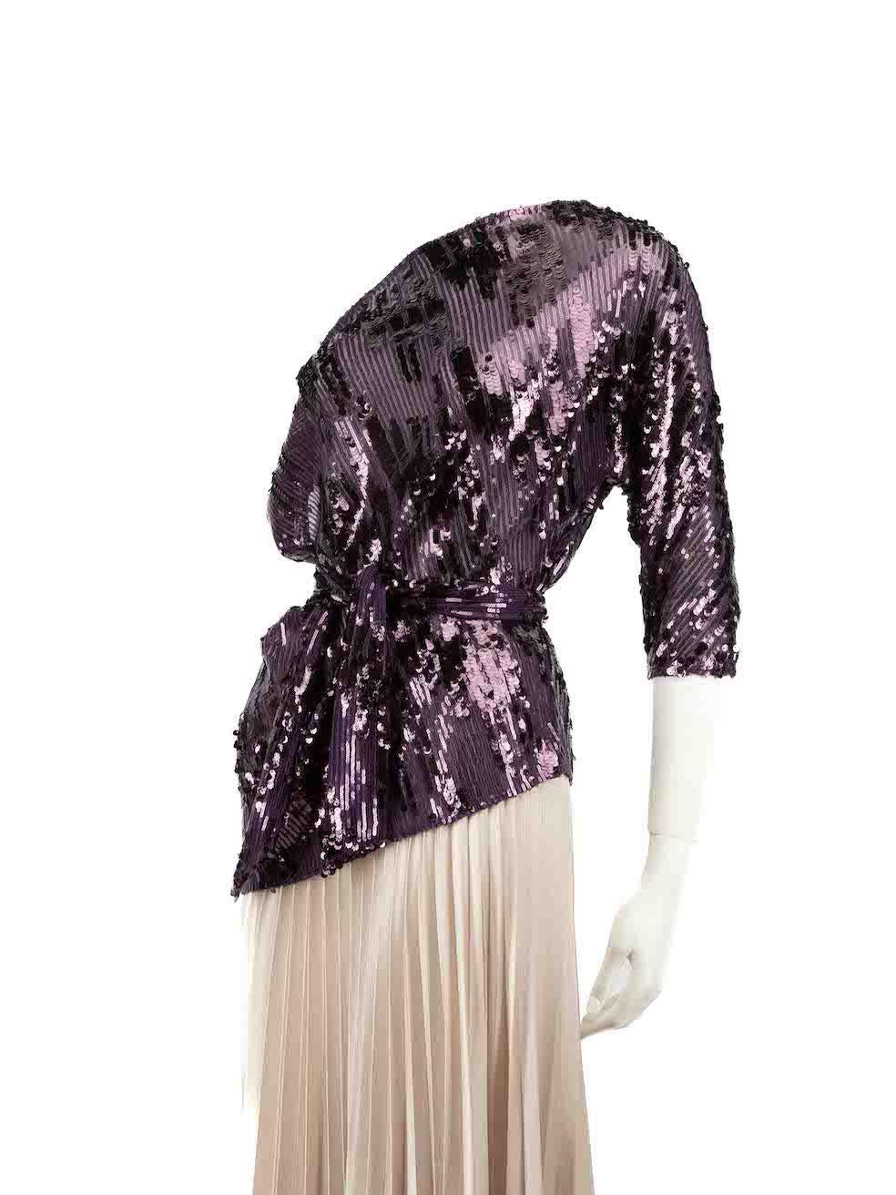 Honayda Purple Sequin Top with Belt Size M In Good Condition For Sale In London, GB