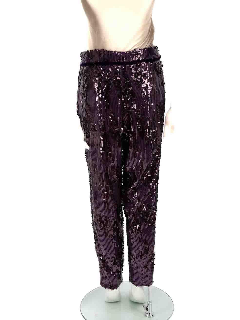Honayda Purple Sequinned Trousers Size M In Good Condition For Sale In London, GB