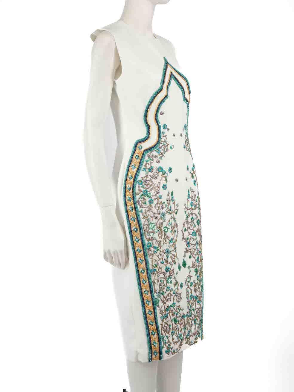 Honayda White Floral Beaded Knee Length Dress Size L In New Condition For Sale In London, GB
