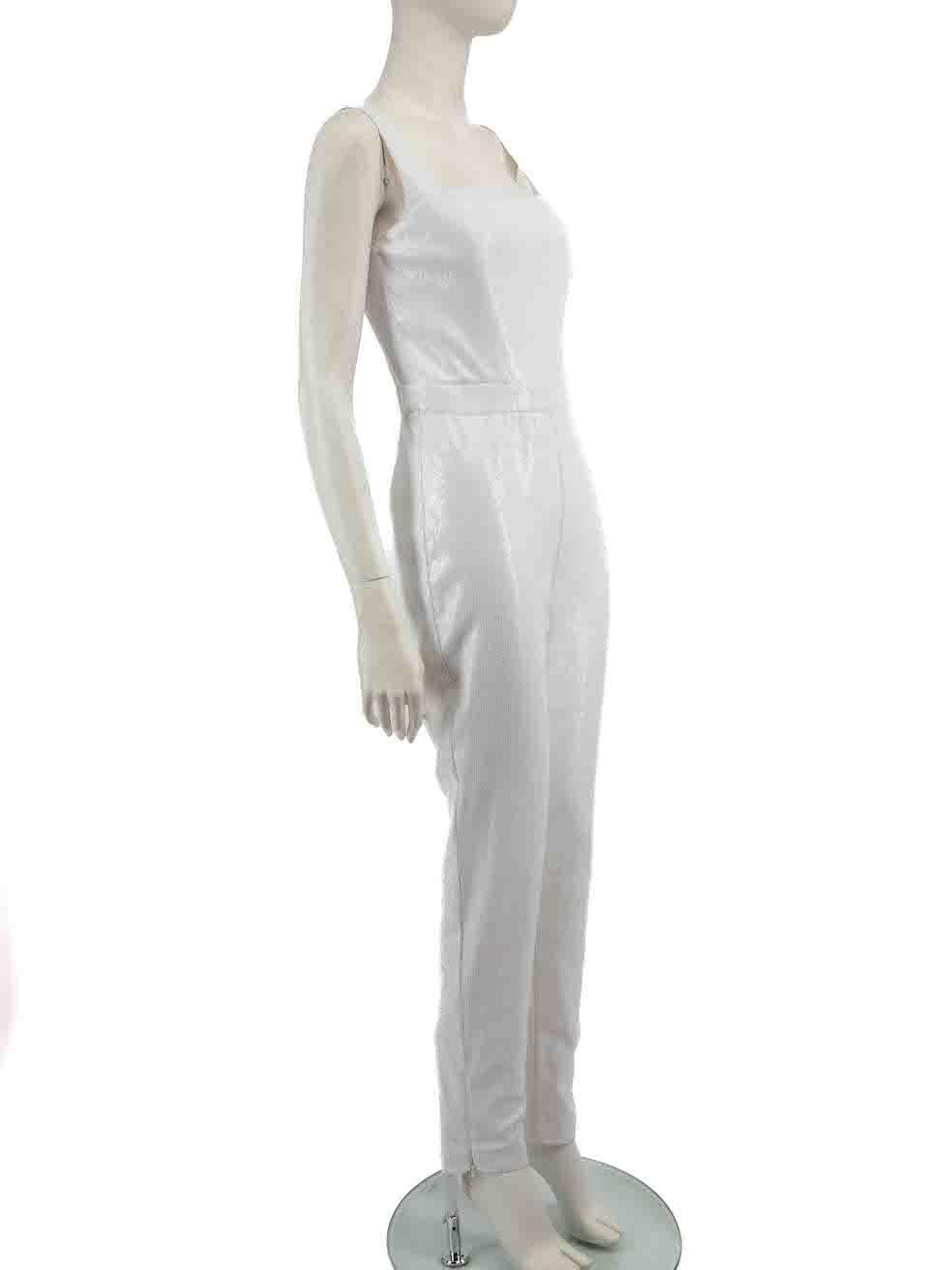 CONDITION is Never worn. No visible wear to jumpsuit is evident on this new designer resale item.
 
 
 
 Details
 
 
 White
 
 Synthetic
 
 Jumpsuit
 
 Sequinned
 
 Sleeveless
 
 Square neckline
 
 Slim leg
 
 Back zip and hook fastening
 
 
 
 
 
