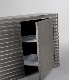 HONDARRIBIA Gray Sideboard with four doors and engraved details - shelves inside