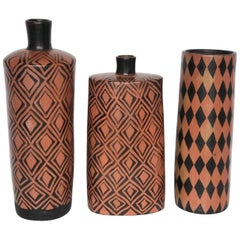 Honduran Smoke Stenciled Geometric Ceramic Vessels