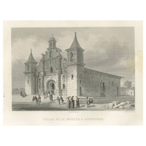 Honduras Colonial Church La Merced – 19th Century Architectural Engraving, 1867