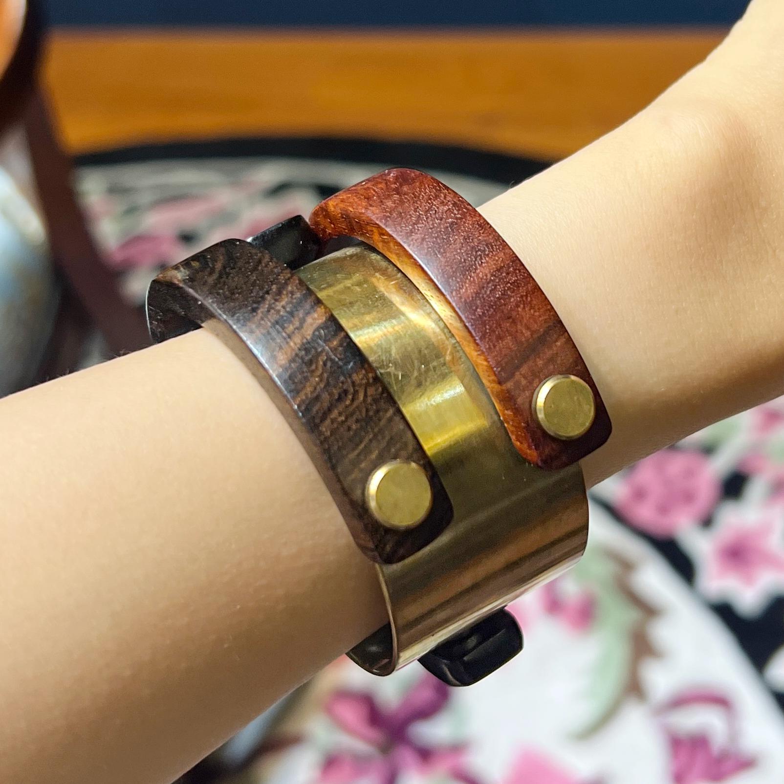 Femenino o masculino Brazalete de palo rosa de Honduras y palo rosa africano Brazalete grueso de plata 925 en venta