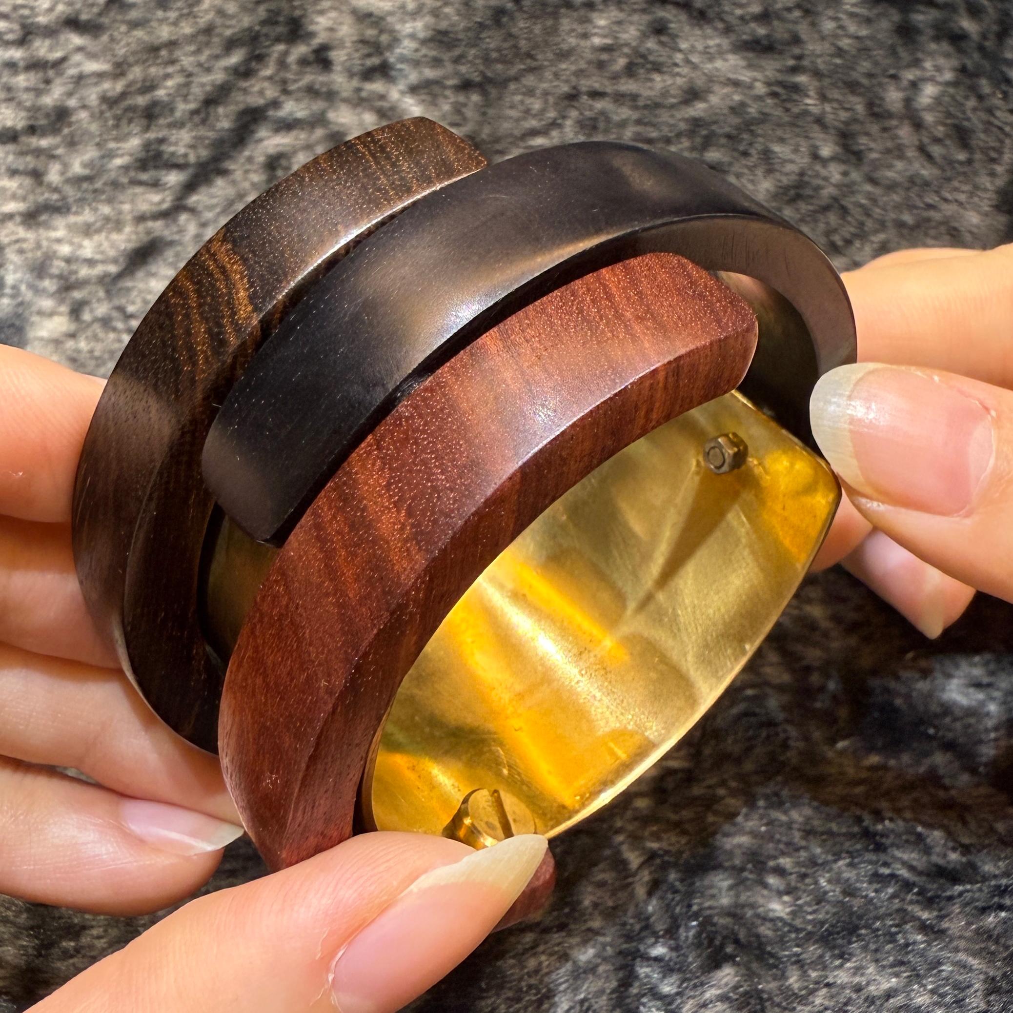Honduras RoseWood und Afrikanische Rose Wood Armreif 925 Silber Chunky Armreif im Angebot 1