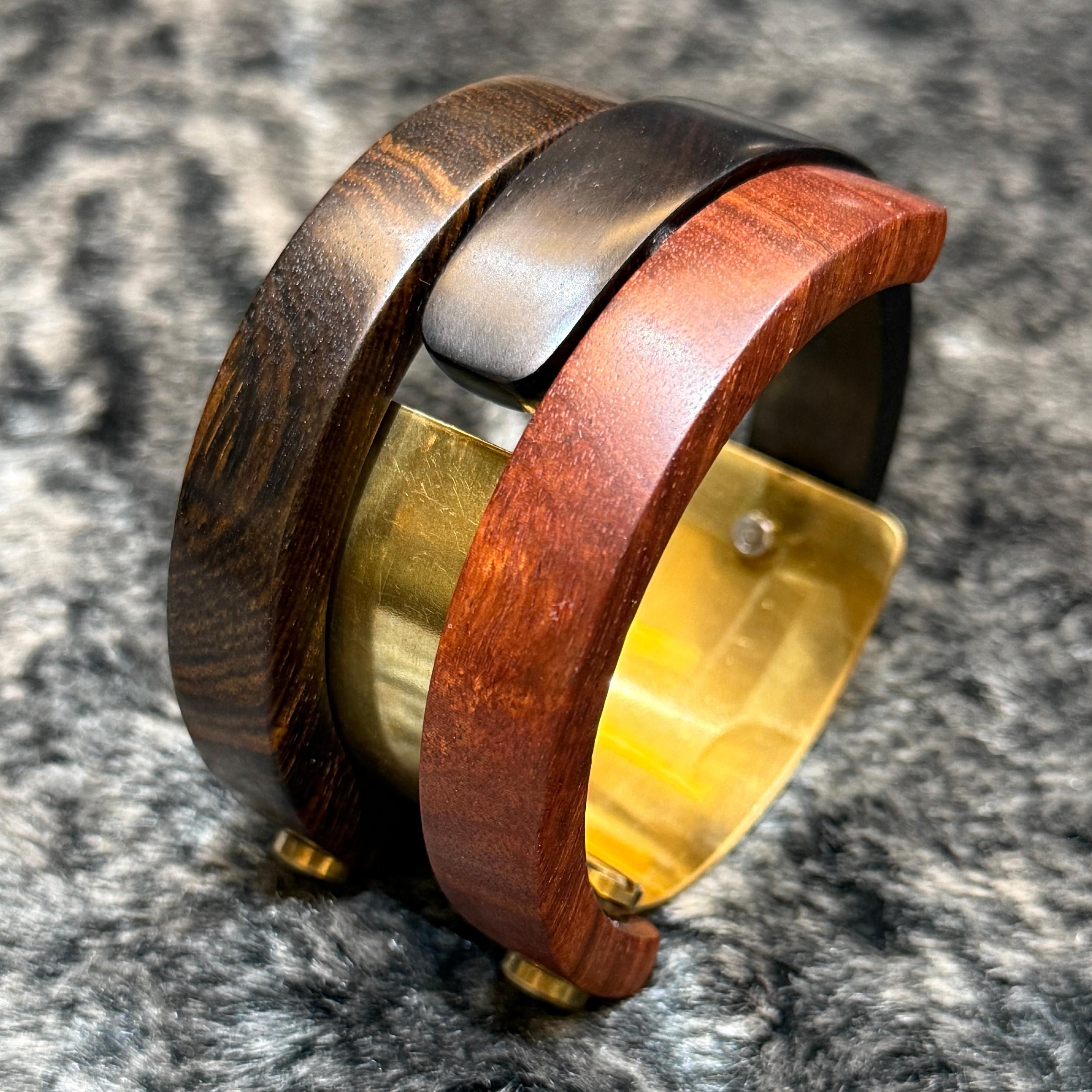 Honduras RoseWood und Afrikanische Rose Wood Armreif 925 Silber Chunky Armreif im Angebot 4