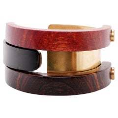 Brazalete de palo rosa de Honduras y palo rosa africano Brazalete grueso de plata 925
