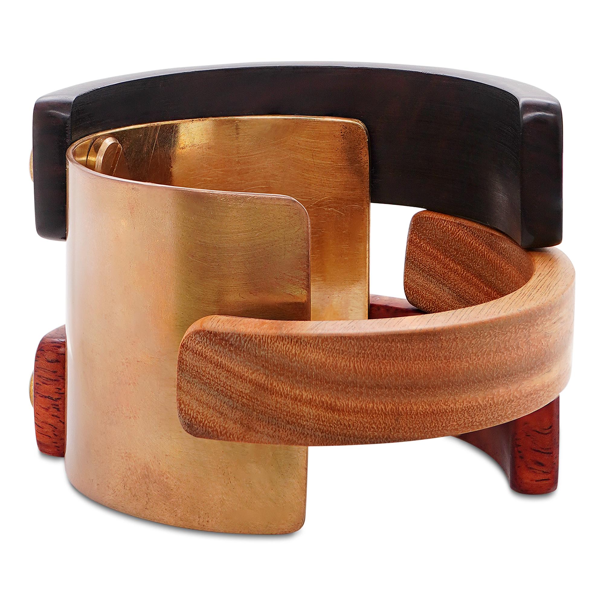 Brazalete de palo rosa de Honduras y palo rosa mexicano Brazalete grueso de plata 925 Art Nouveau en venta