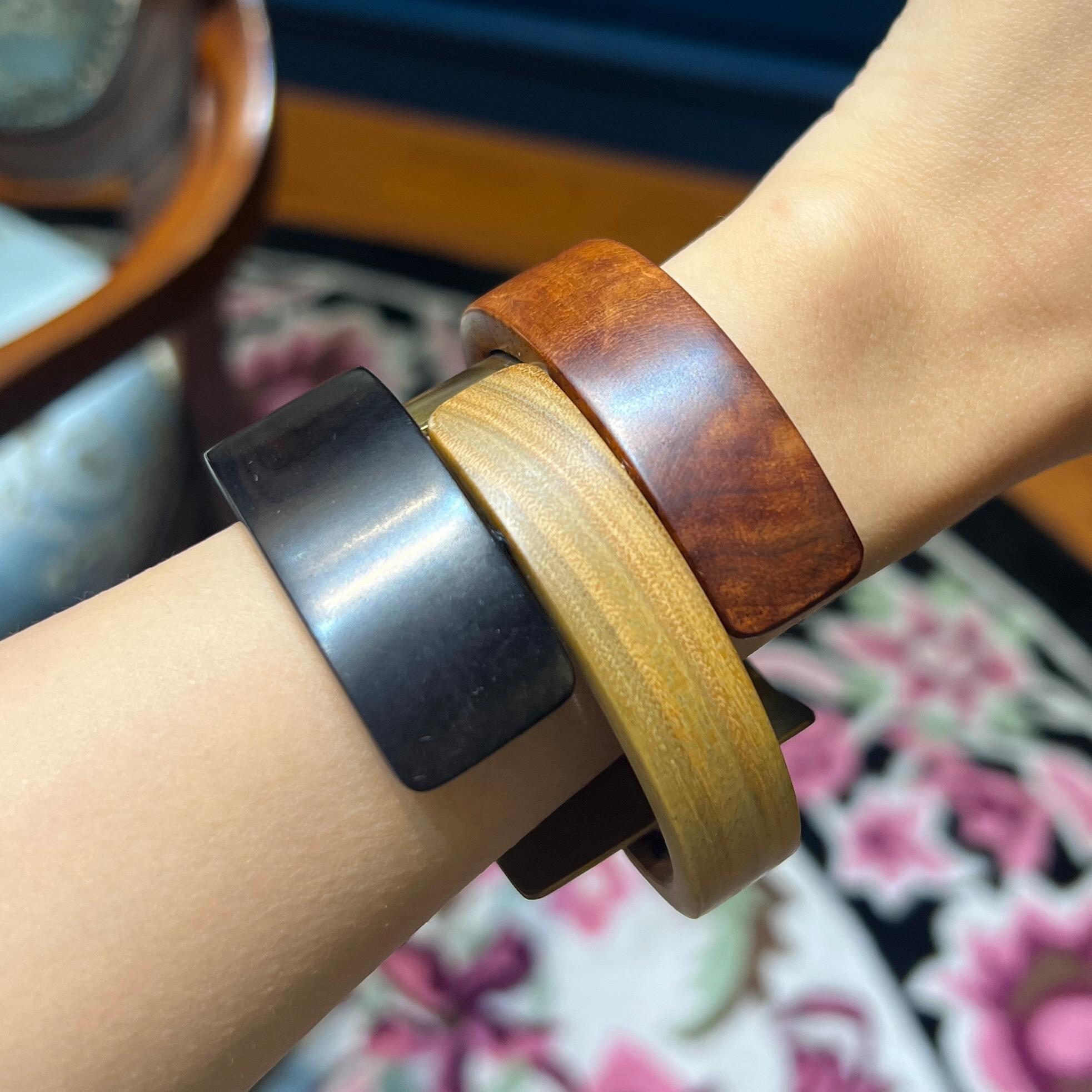 Femenino o masculino Brazalete de palo rosa de Honduras y palo rosa mexicano Brazalete grueso de plata 925 en venta