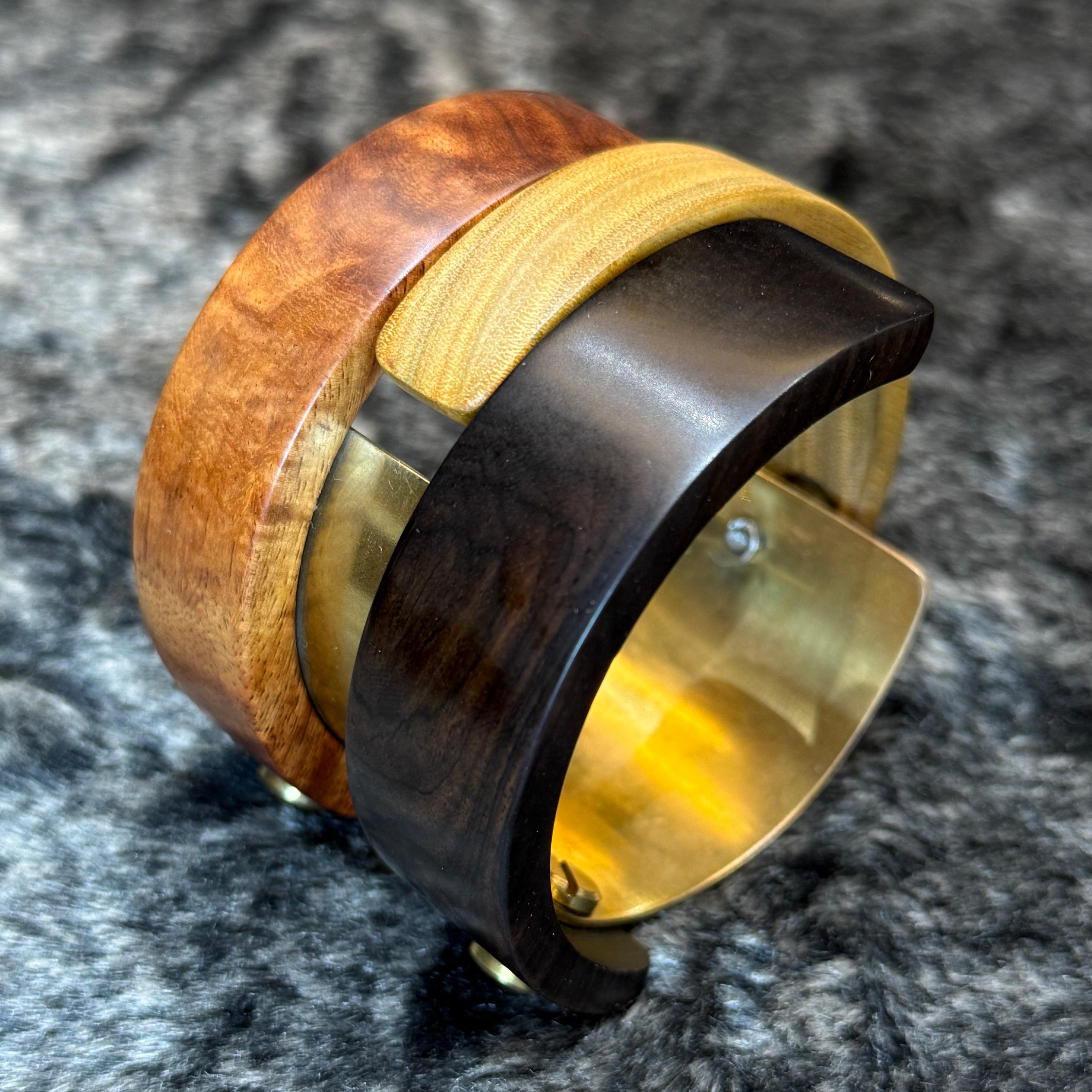 Honduras RoseWood und Mexikanische Rose Wood Armreif 925 Silber Chunky Armreif im Angebot 1