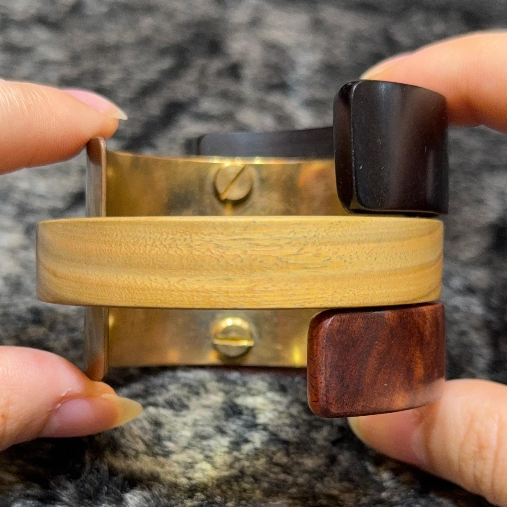Honduras RoseWood und Mexikanische Rose Wood Armreif 925 Silber Chunky Armreif im Angebot 2