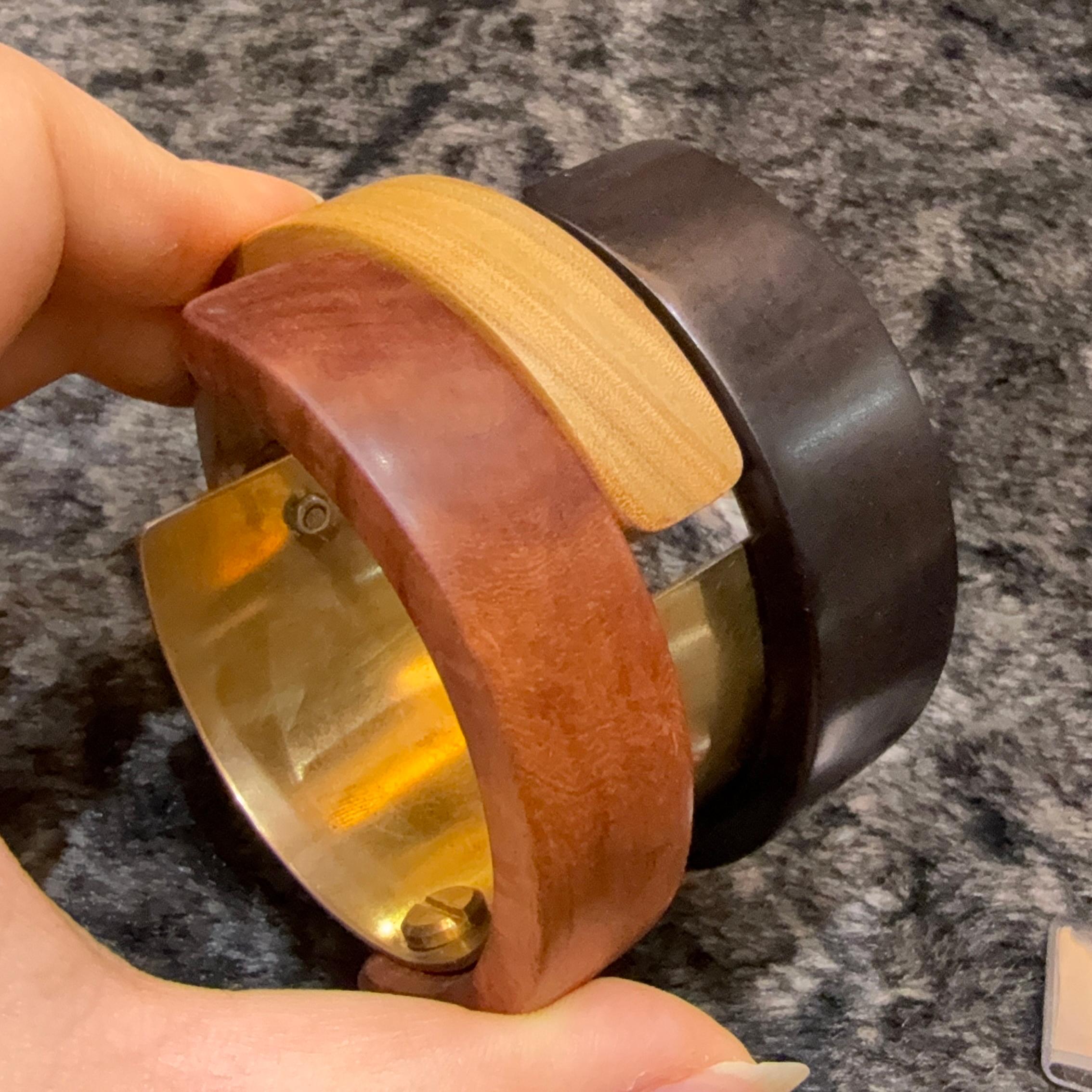 Honduras RoseWood und Mexikanische Rose Wood Armreif 925 Silber Chunky Armreif im Angebot 3