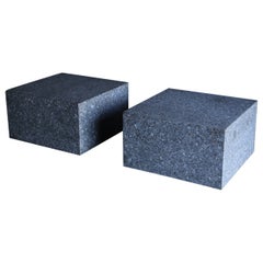 Vintage Honed Blue Pearl Granite Side Tables, circa 1980