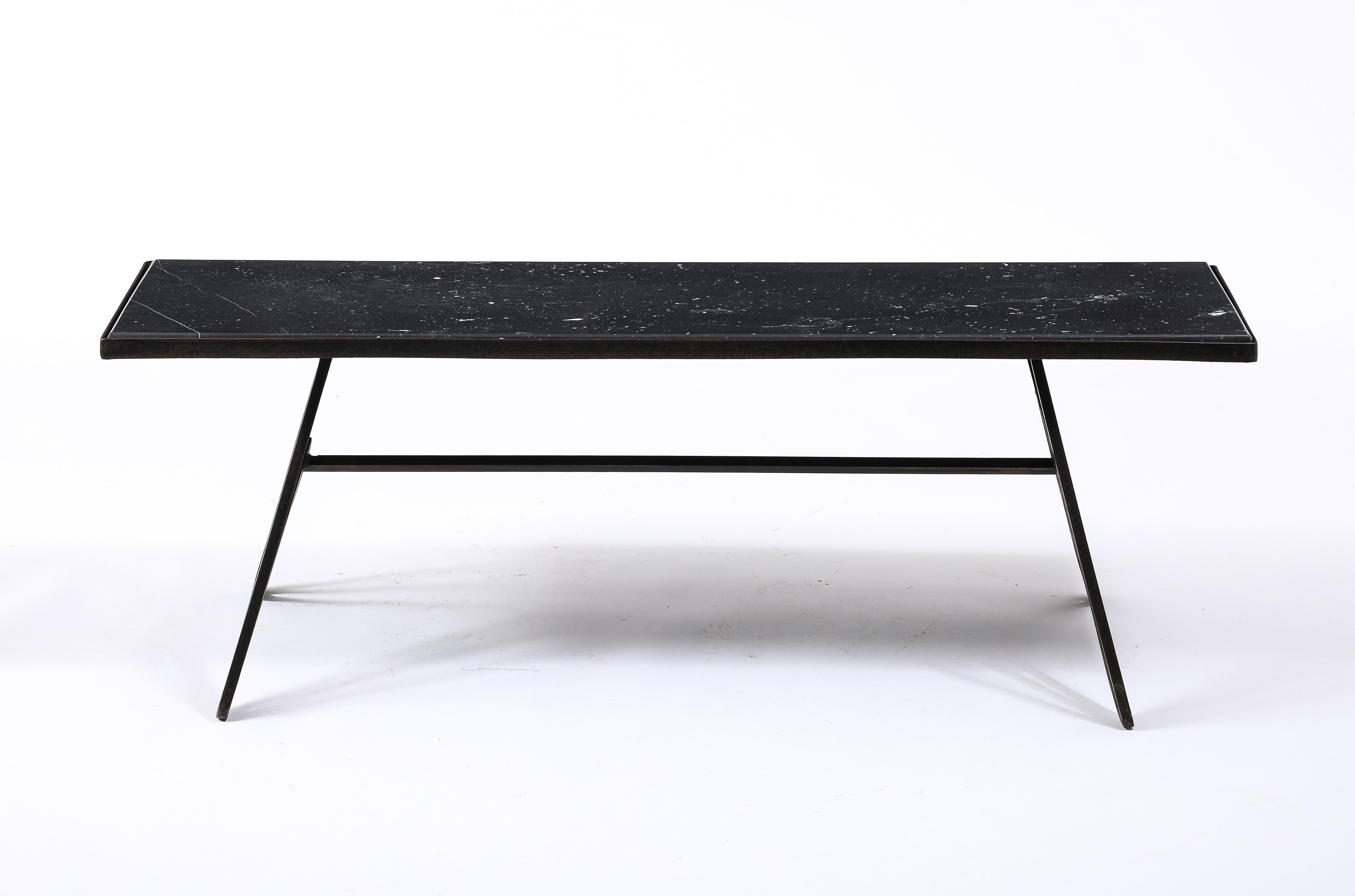 Honed Granite & Wrought Iron Coffee Table, France 1950's For Sale 7
