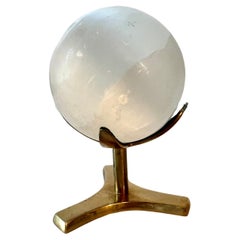 Honed Round Ulexite Crystal Sphere Paperweight Mounted on Brass Stand