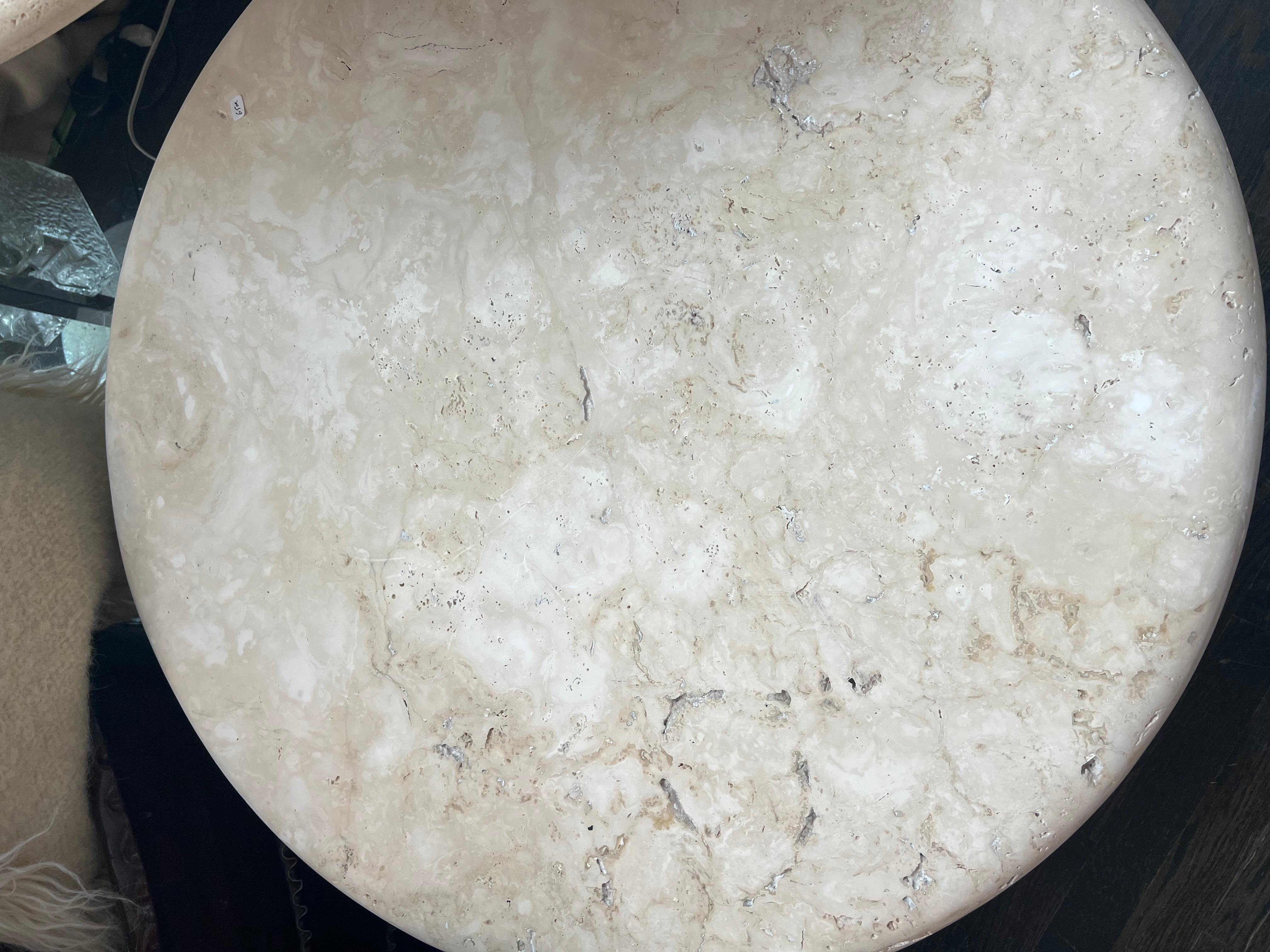 Italian Honed  Travertine  35'' Round Coffee Table by Le Lampade For Sale
