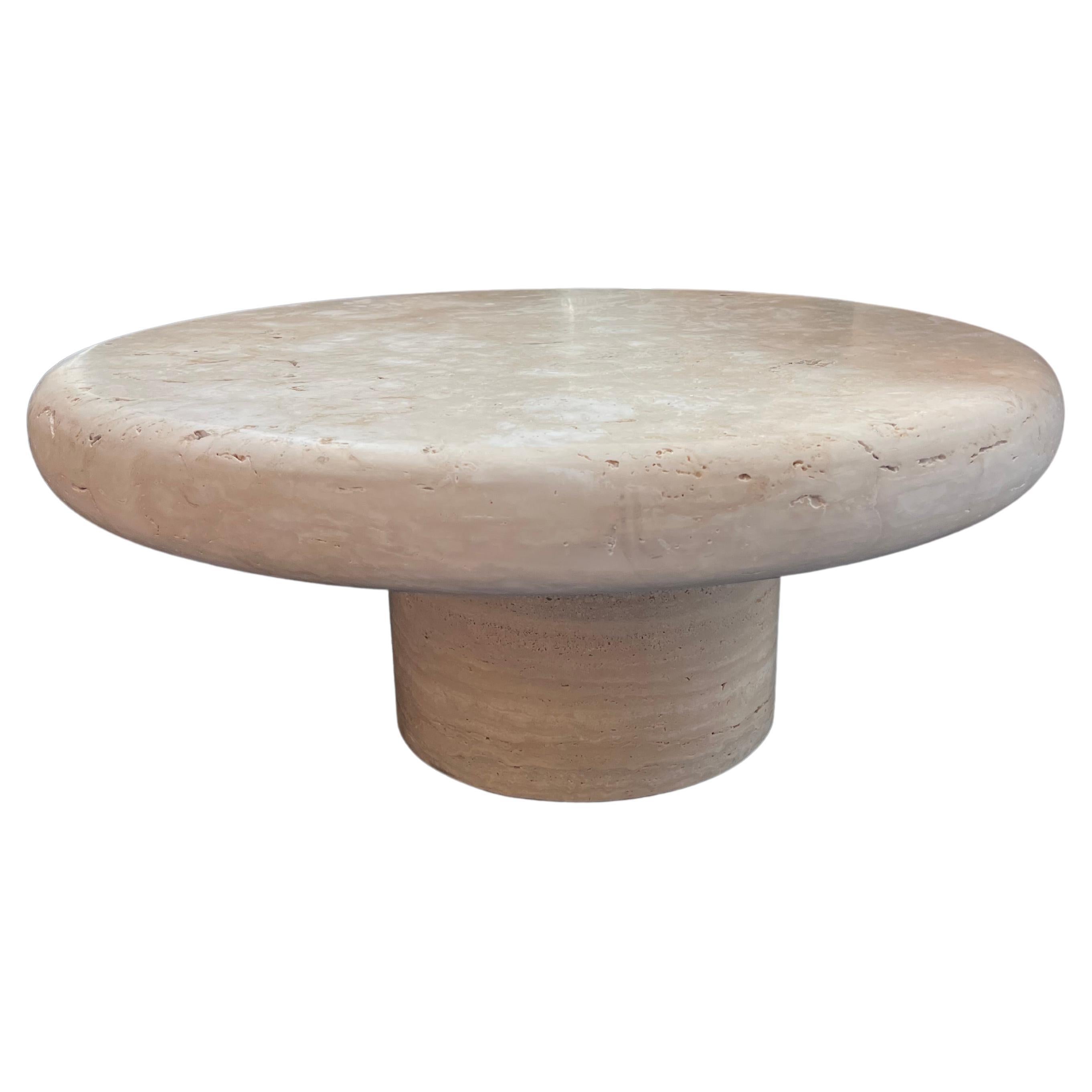 Honed  Travertine  35'' Round Coffee Table by Le Lampade For Sale