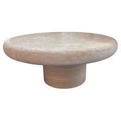 Honed  Travertine  35'' Round Coffee Table by Le Lampade
