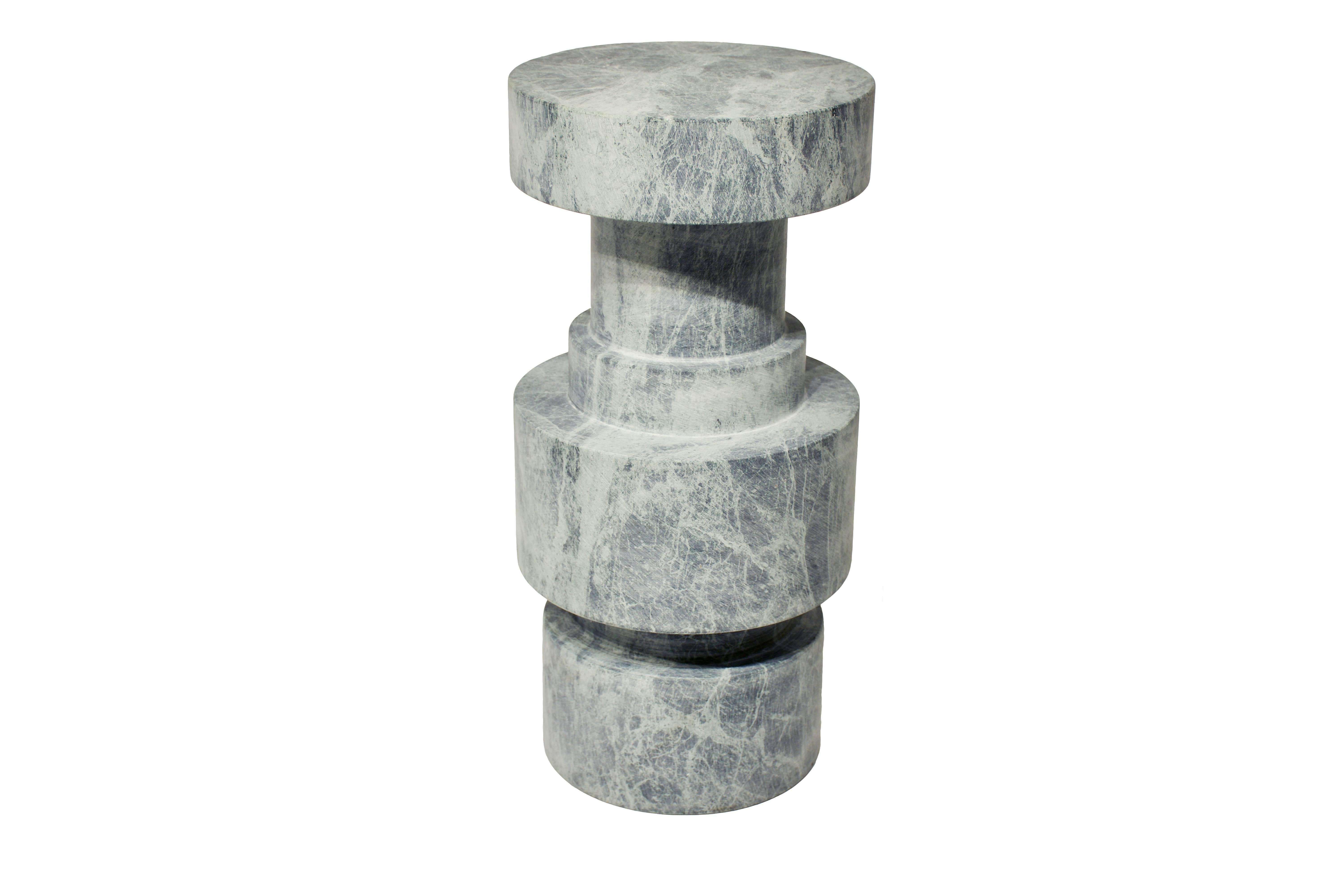 Brendan bass designed architectural end table executed in honed verde alpi marble
by Italian artisans.