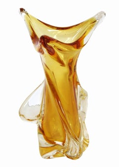 Honey Amber Freeform Art Glass Vase by Chalet