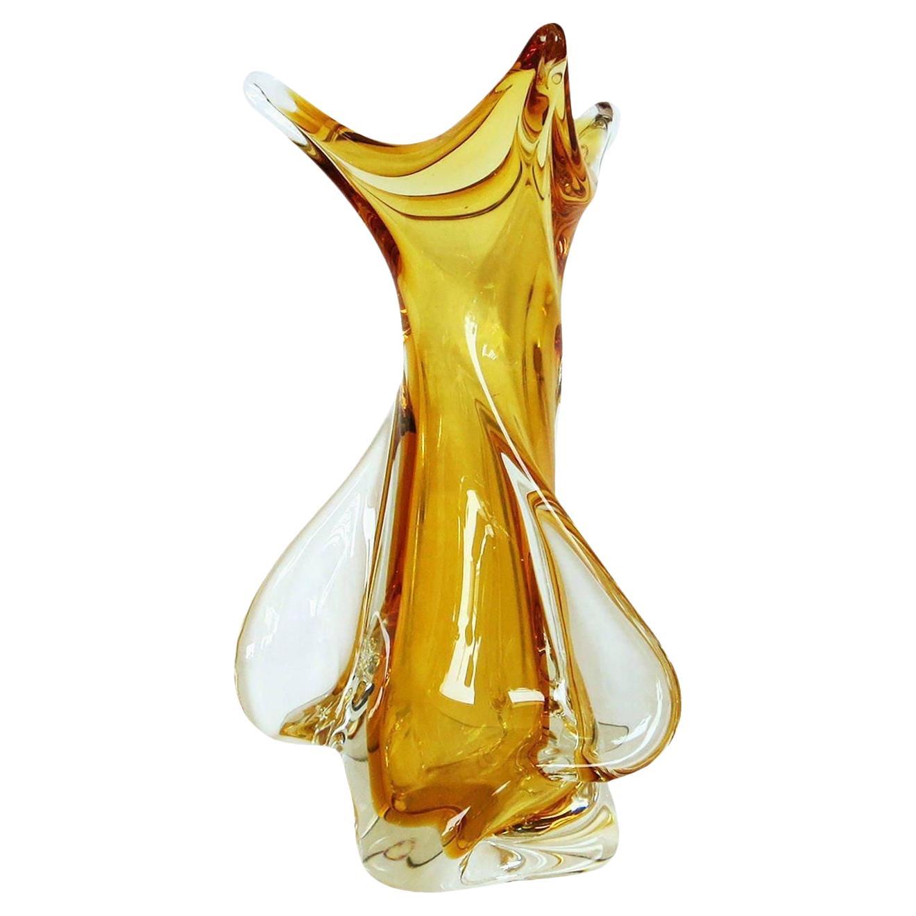 Honey Amber Freeform Art Glass Vase by Chalet