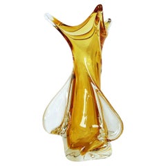 Vintage Honey Amber Freeform Art Glass Vase by Chalet