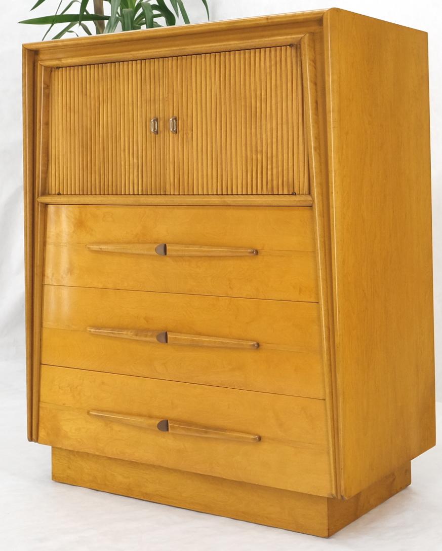 Honey Amber Tone Finish Edmond Spence High Chest Gentlemen's Dresser Double Door For Sale 1