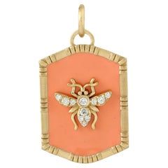 Honey Bee Diamond Charm Enamel Pendant Made In 18K Yellow Gold
