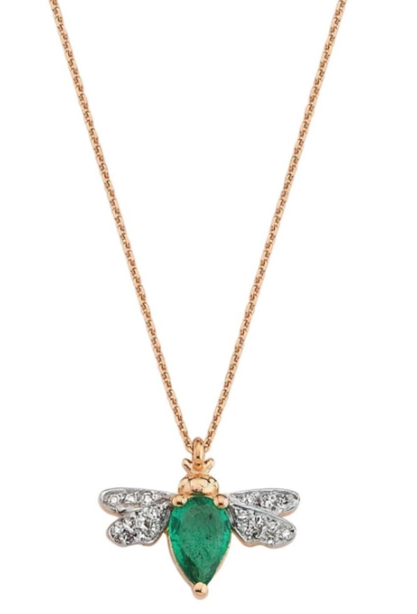 Modern Honey Bee Gold Emerald and Diamond Pendant For Sale